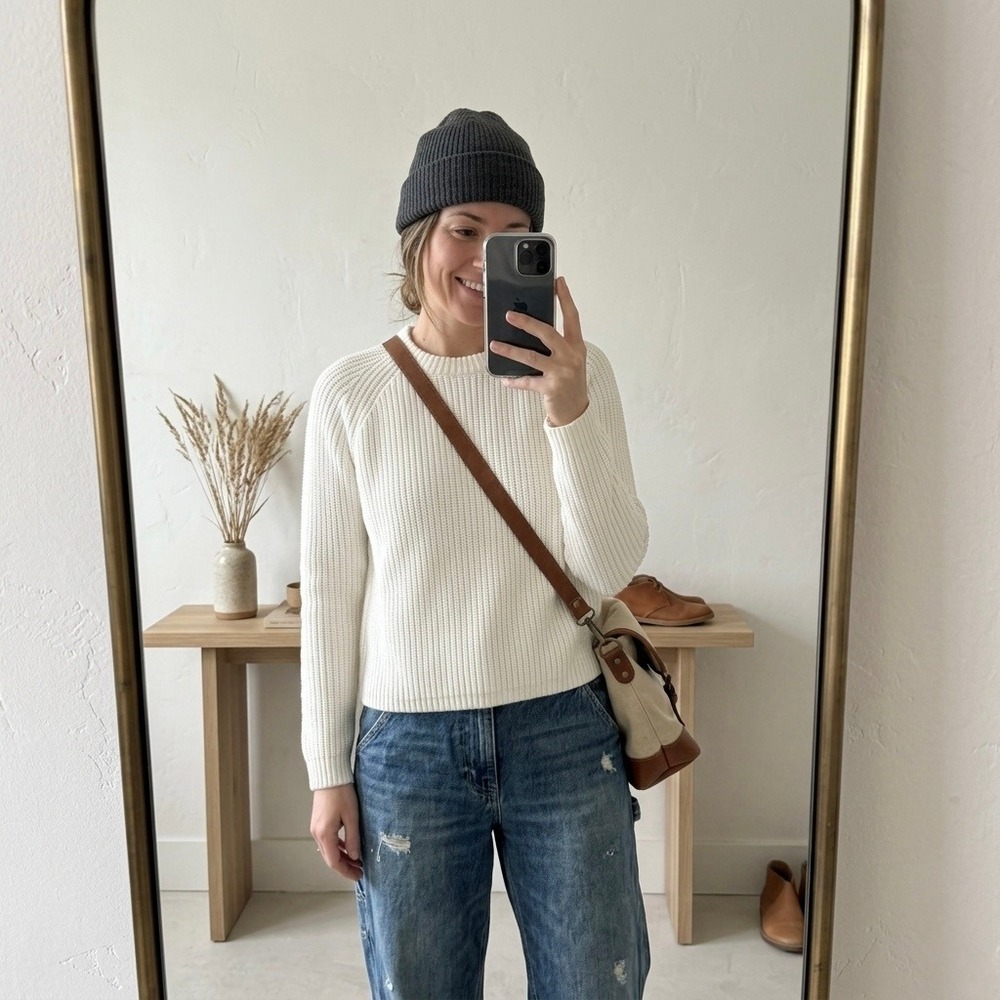 Quince‎ Organic Cotton Fisherman Crewneck Sweater Womens S White Minimalist